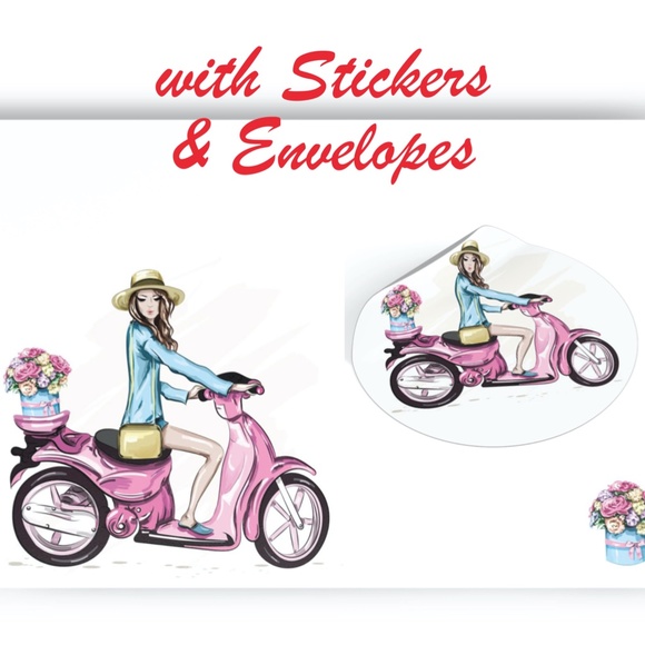 x10 Fashion Scoote Girl Cards Stickers Envelopes Fashion Stationery Stickers - Picture 8 of 10